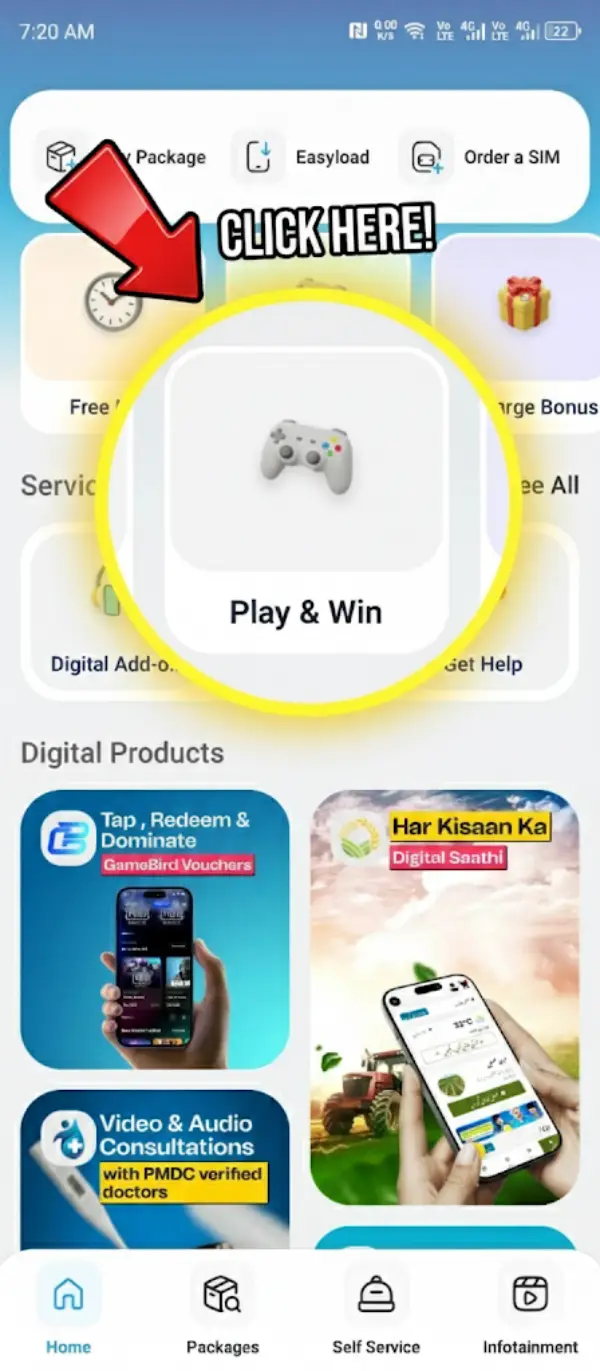 Play and Win Button in My Telenor App